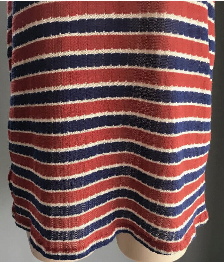 BARDOT Knit Top Red Blue White Stripe Sleeveless Turtle Neck Silver Thread Sz 10