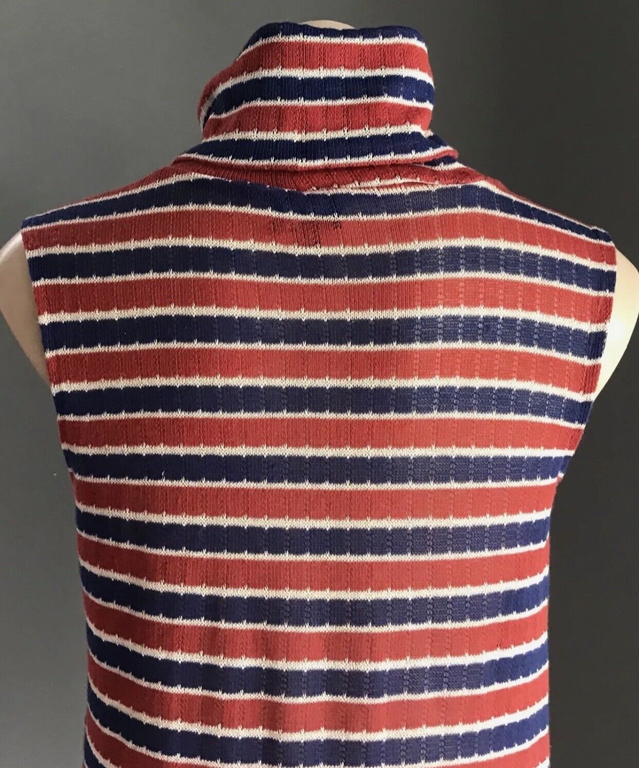 BARDOT Knit Top Red Blue White Stripe Sleeveless Turtle Neck Silver Thread Sz 10
