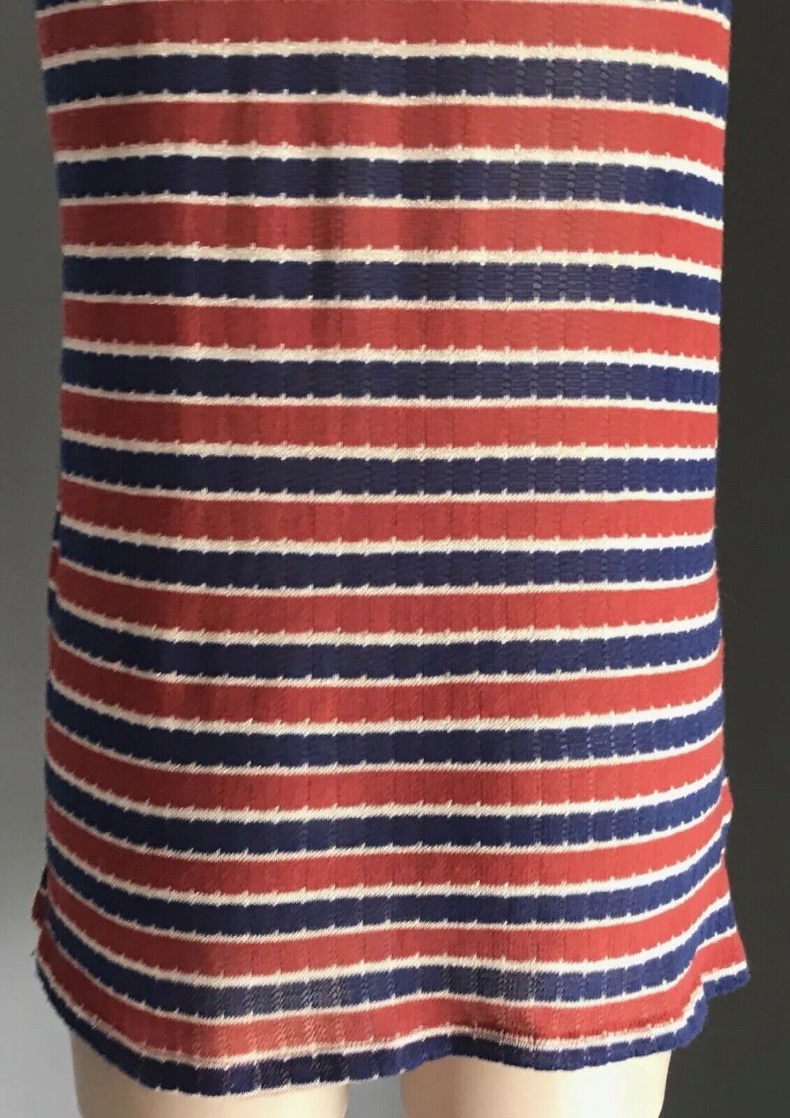 BARDOT Knit Top Red Blue White Stripe Sleeveless Turtle Neck Silver Thread Sz 10