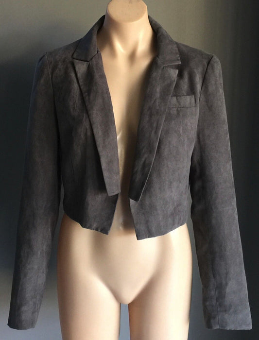 BARDOT Jacket Grey Suede Look & Feel Crop Blazer Ladies Size 12 Stylish