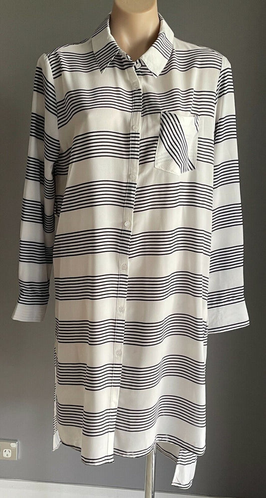 PAPER SCISSORS Shirt White & Black Stripe Long Length Blouse Size 16 NEW