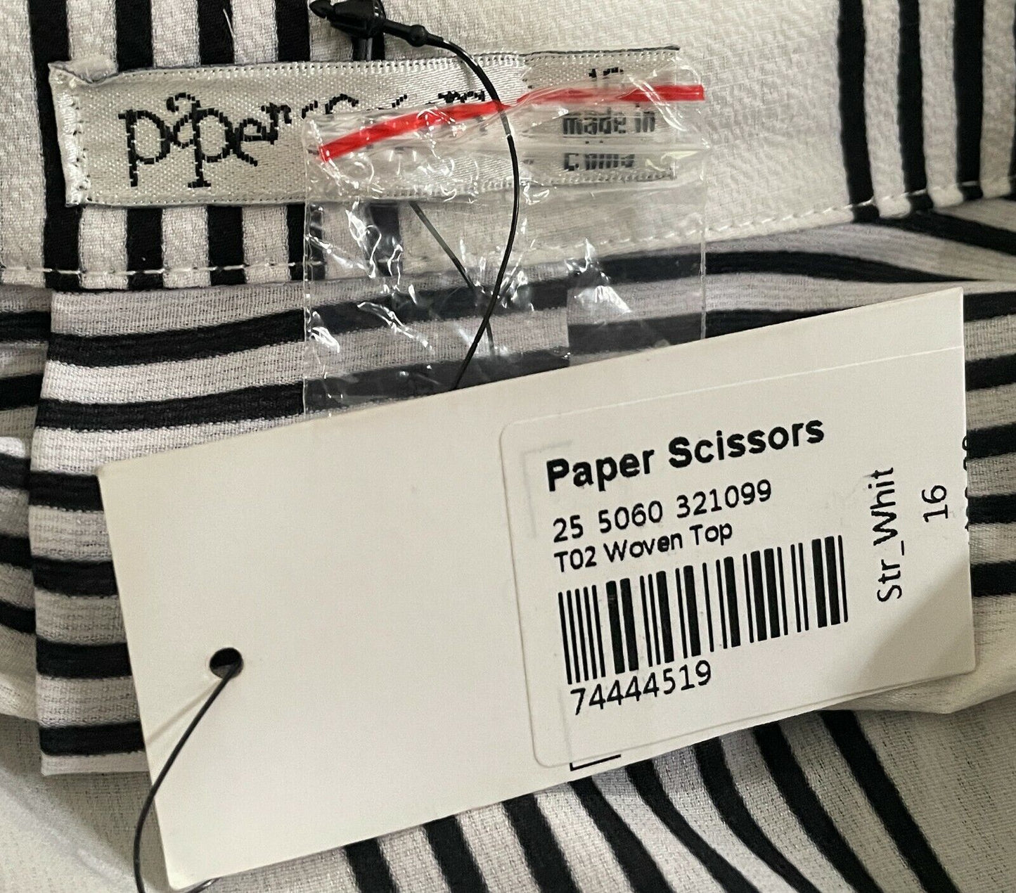 PAPER SCISSORS Shirt White & Black Stripe Long Length Blouse Size 16 NEW