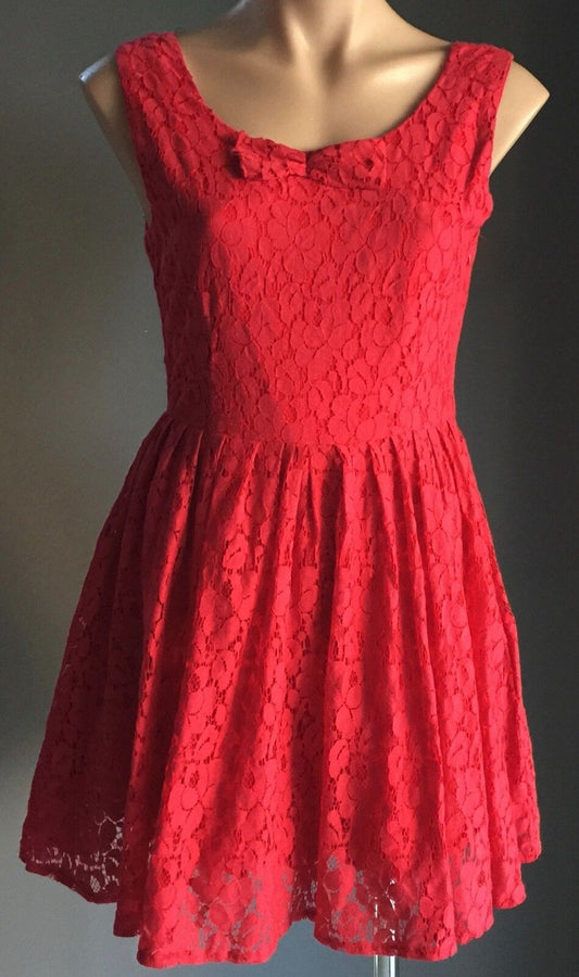 PAPER SCISSORS Dress Red Lace Sleeveless Skater Size 10 - Retro Vibe