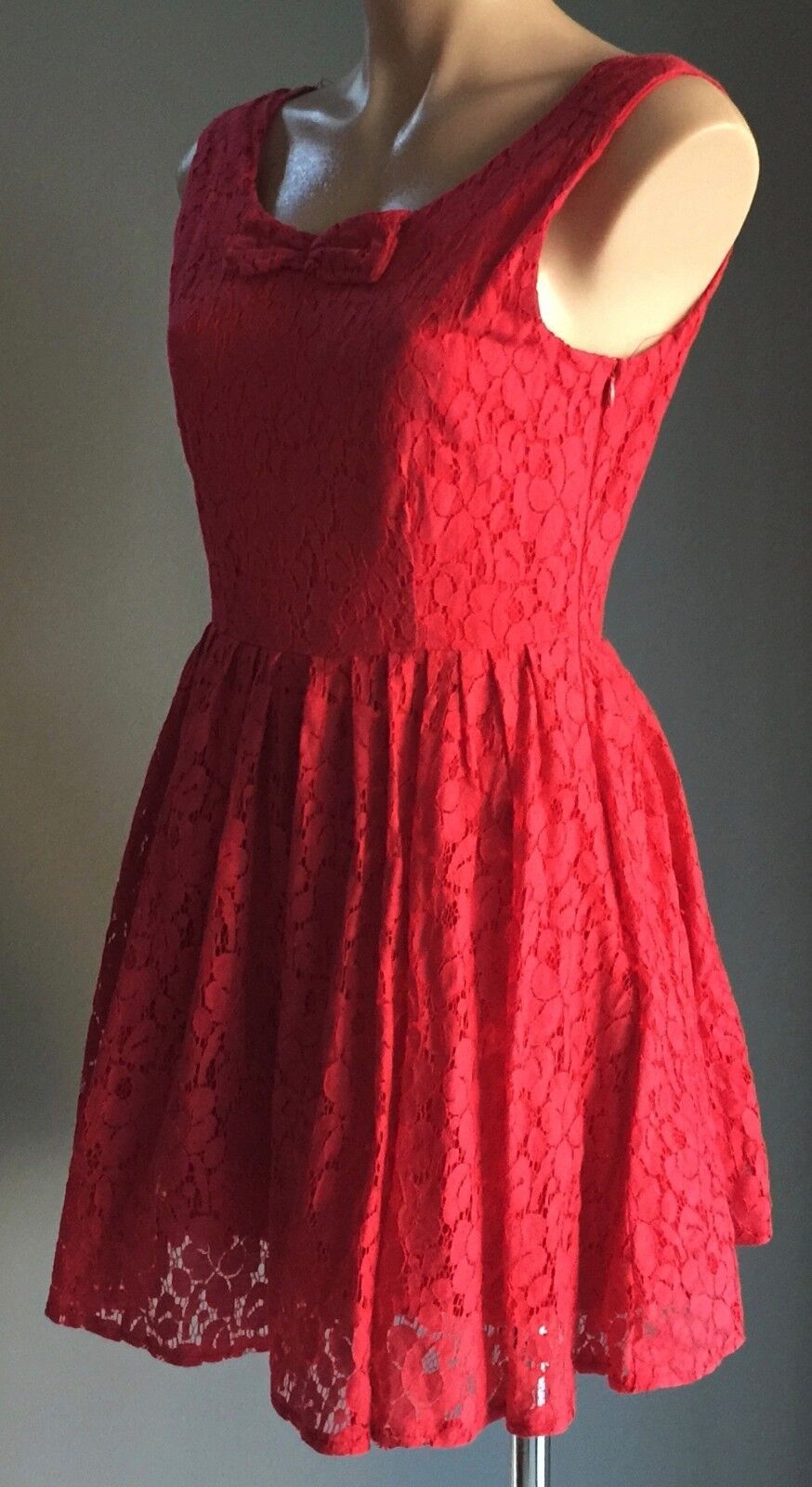 PAPER SCISSORS Dress Red Lace Sleeveless Skater Size 10 - Retro Vibe