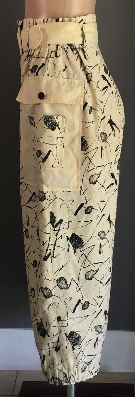 FRIEND HOUSE Wide Leg Pants Pale Yellow & Black Paper Bag Waist Size 10 Vintage