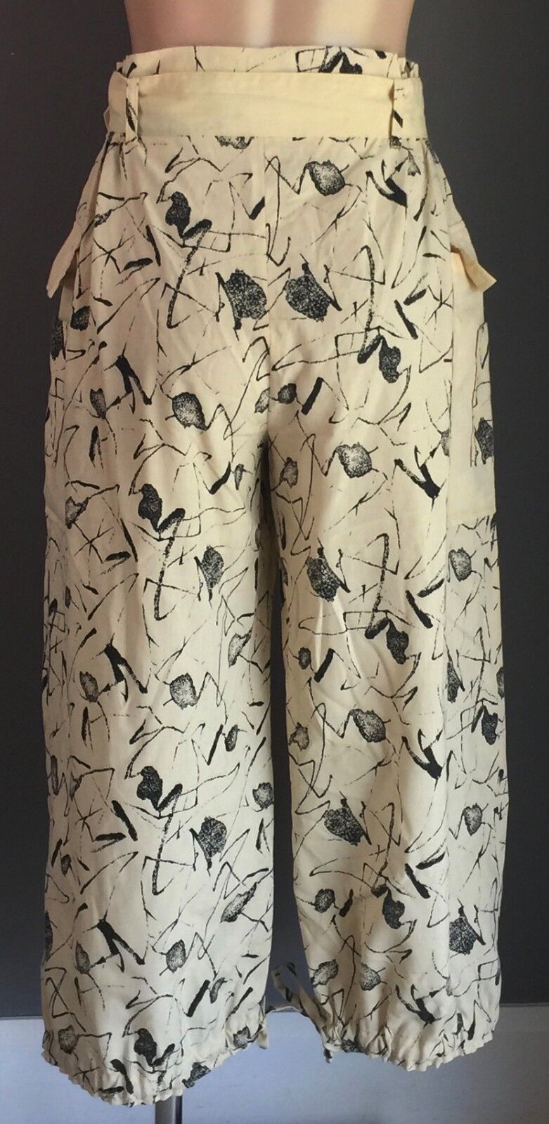 FRIEND HOUSE Wide Leg Pants Pale Yellow & Black Paper Bag Waist Size 10 Vintage