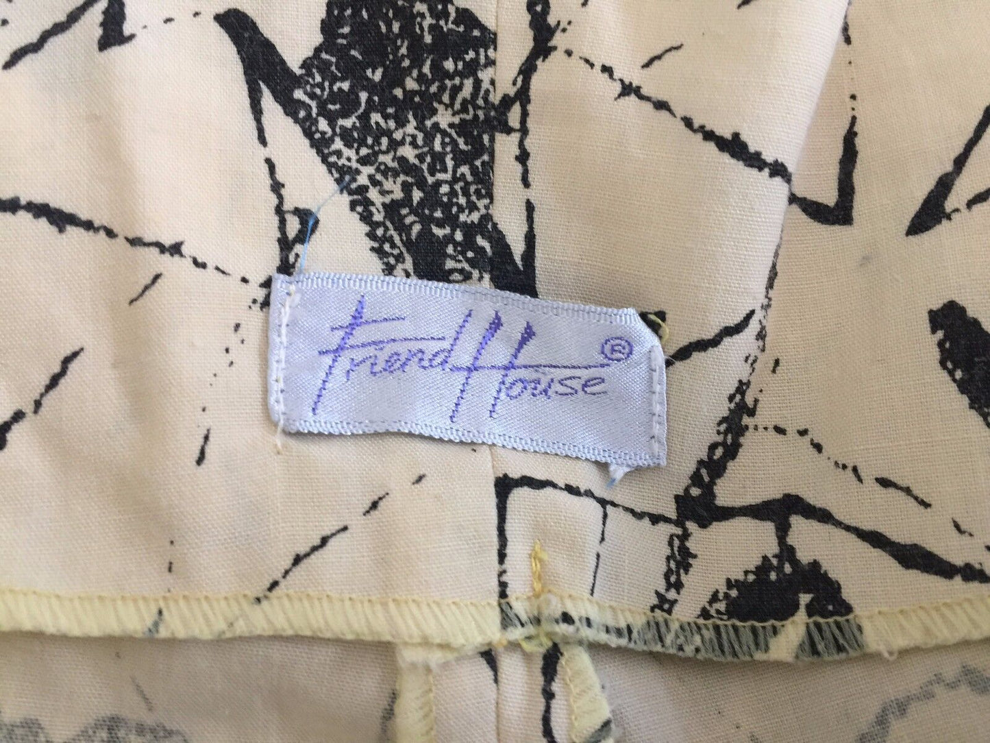 FRIEND HOUSE Wide Leg Pants Pale Yellow & Black Paper Bag Waist Size 10 Vintage