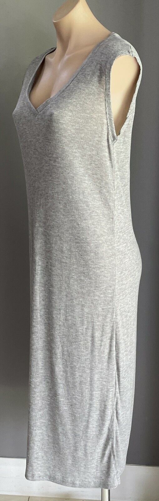 PAPER SCISSORS Maxi Dress Grey Ribbed Sleeveless Stretch Size M 12 NEW