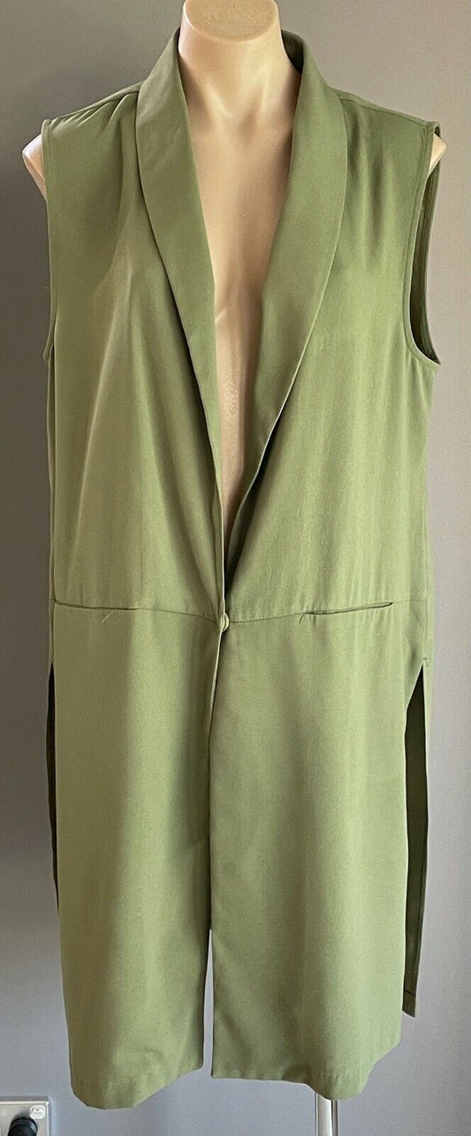 PAPER SCISSORS Shawl Collar Jacket Khaki Sleeveless Long Length  Size 16