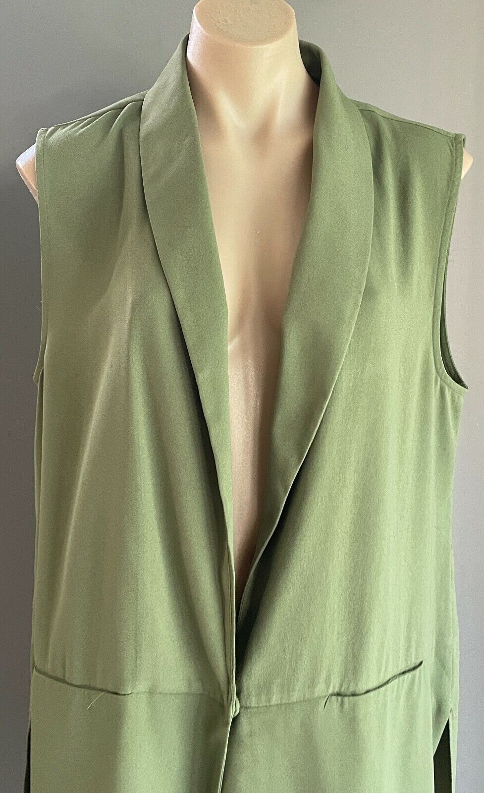 PAPER SCISSORS Shawl Collar Jacket Khaki Sleeveless Long Length  Size 16
