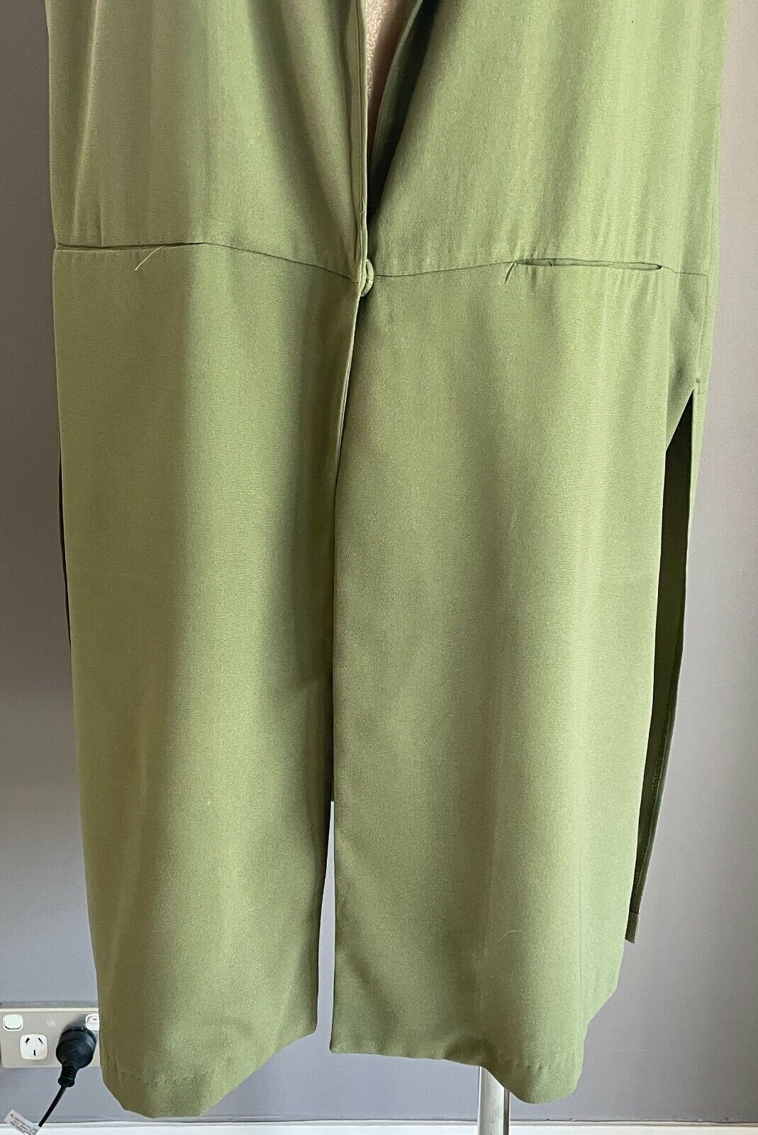 PAPER SCISSORS Shawl Collar Jacket Khaki Sleeveless Long Length  Size 16