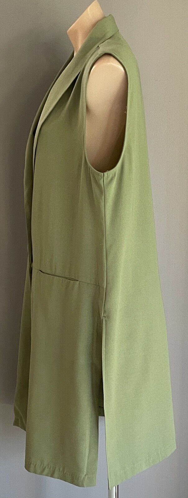 PAPER SCISSORS Shawl Collar Jacket Khaki Sleeveless Long Length  Size 16