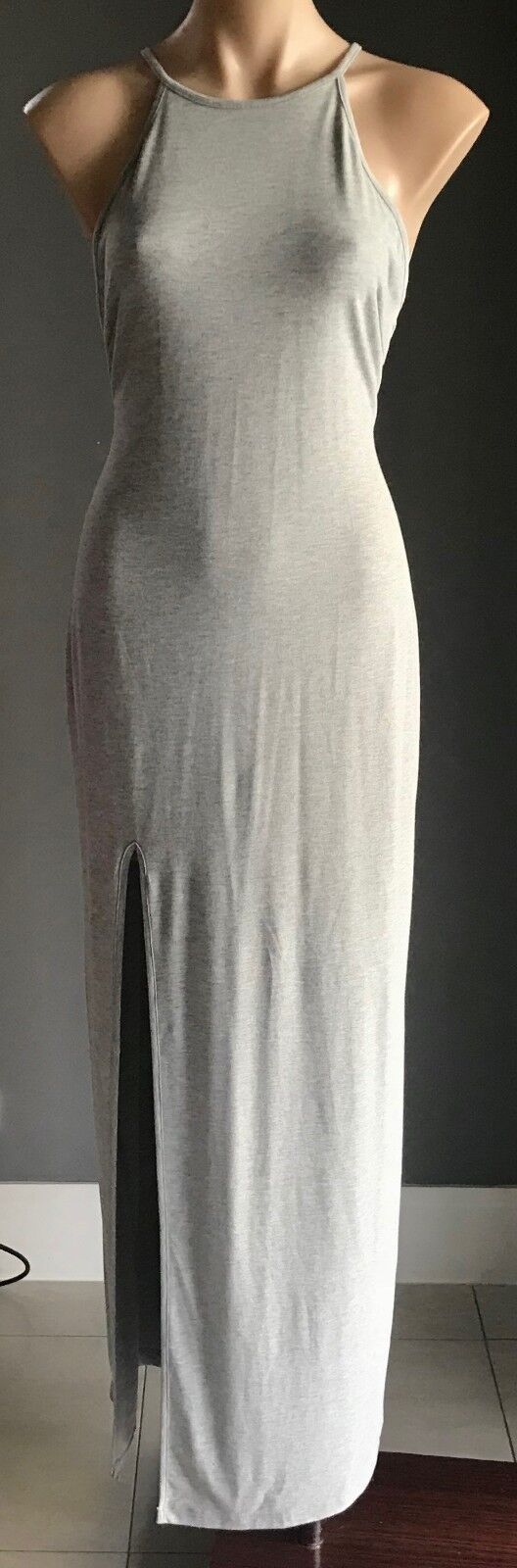 PAPER SCISSORS Maxi Dress Grey Marl Sleeveless Back Tie Size 14 Gorgeous NEW