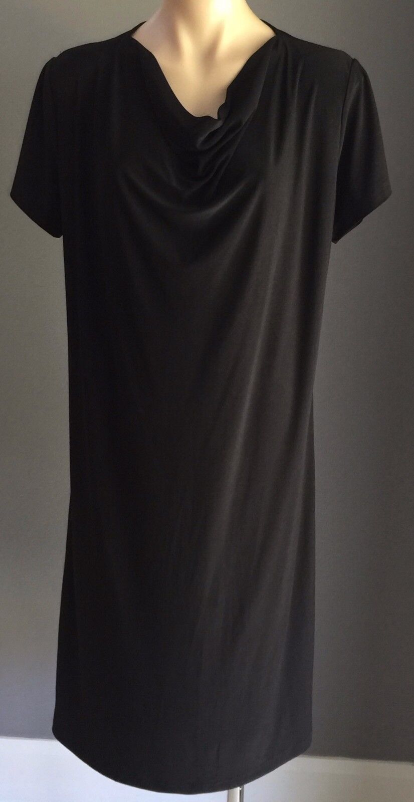 CORDELIA NIGHTS Dress Black Stretch Short Sleeve Cowl Neck Frock Size 10