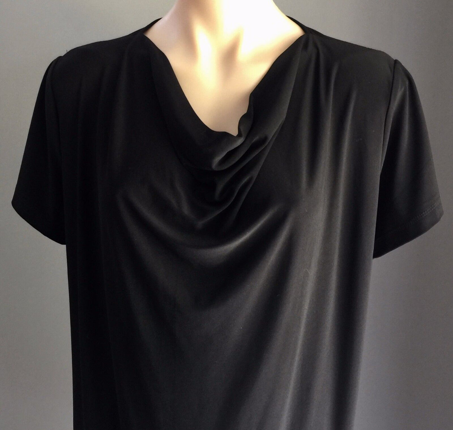 CORDELIA NIGHTS Dress Black Stretch Short Sleeve Cowl Neck Frock Size 10