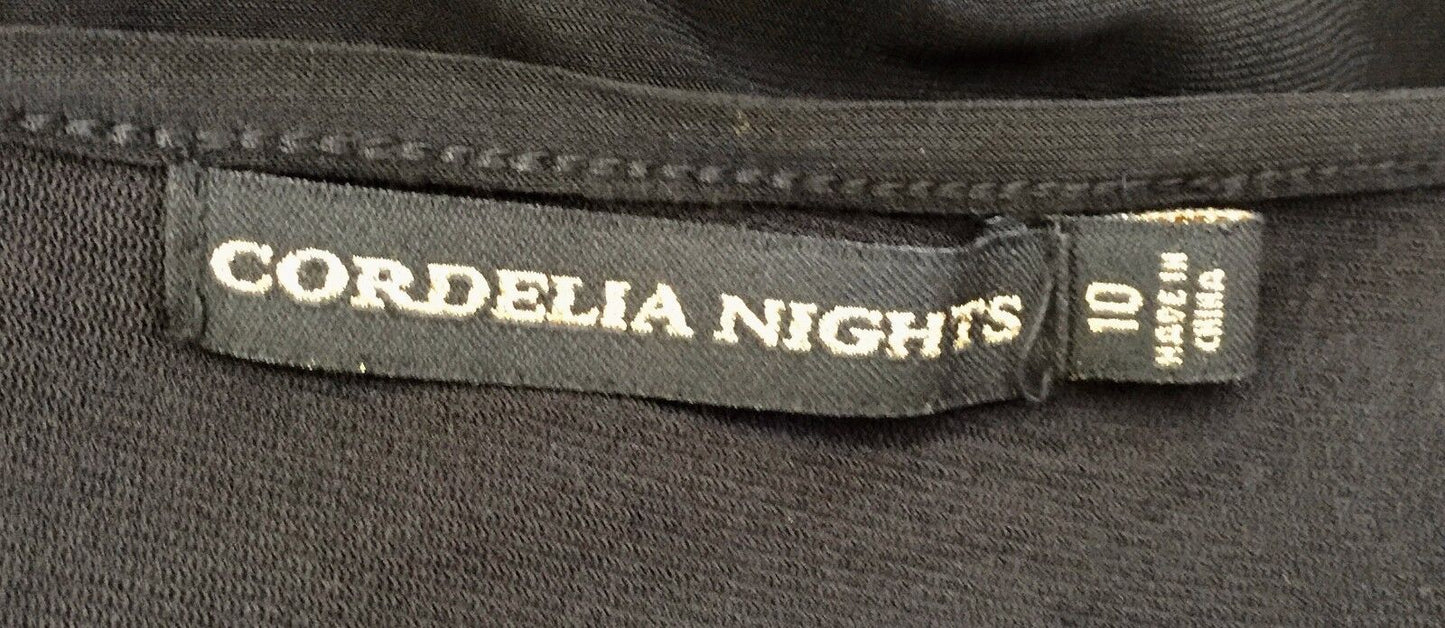 CORDELIA NIGHTS Dress Black Stretch Short Sleeve Cowl Neck Frock Size 10