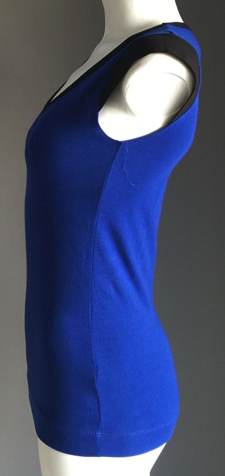 FRENCH CONNECTION Top Blue & Black Trim Cap Sleeve Stretch Size S 8