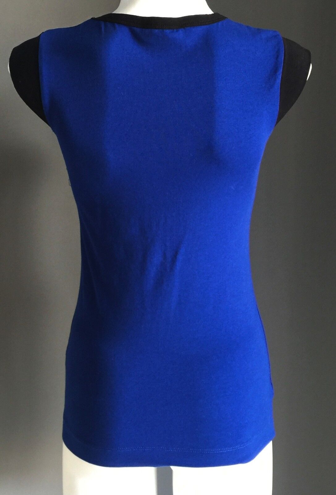 FRENCH CONNECTION Top Blue & Black Trim Cap Sleeve Stretch Size S 8