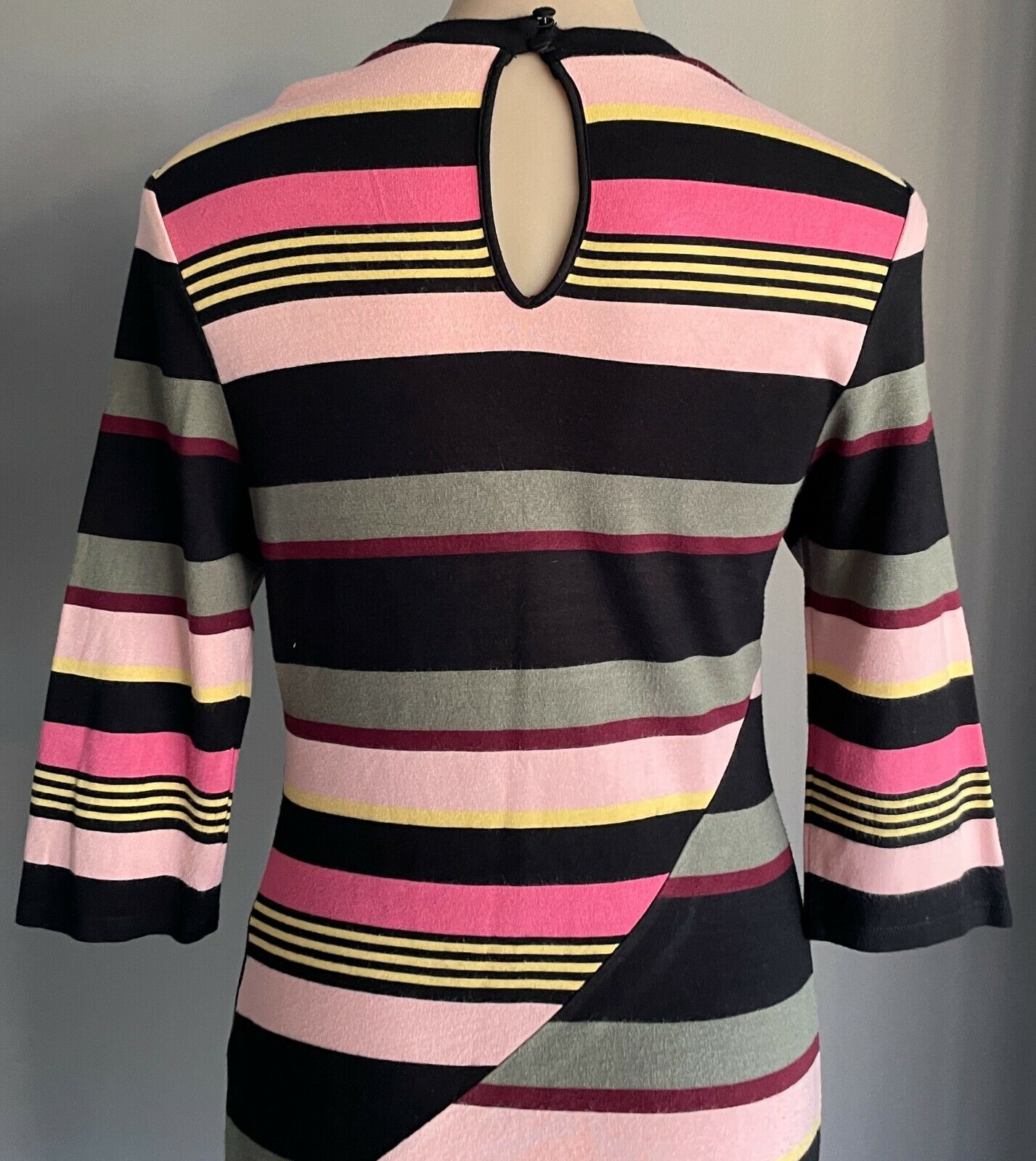 FRENCH CONNECTION Bodycon Dress Multi Colour Stripe 3/4 Sleeve Stretch Size 10