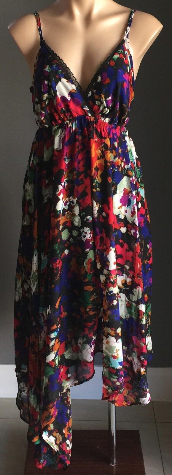 CROSSROADS Dress Multi Colour Print Sleeveless Asymmetric Hem Size 12 Gorgeous