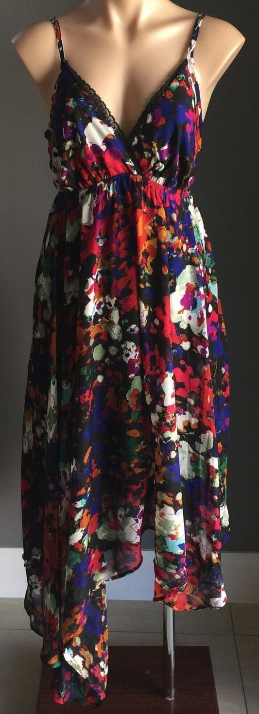 CROSSROADS Dress Multi Colour Print Sleeveless Asymmetric Hem Size 12 Gorgeous
