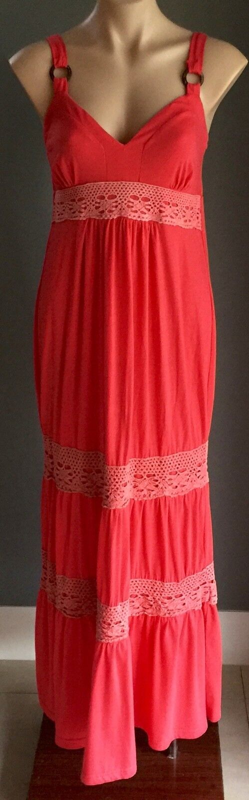 CROSSROADS Maxi Dress Crochet Tier Frock Long Boho Ladies Size S 10