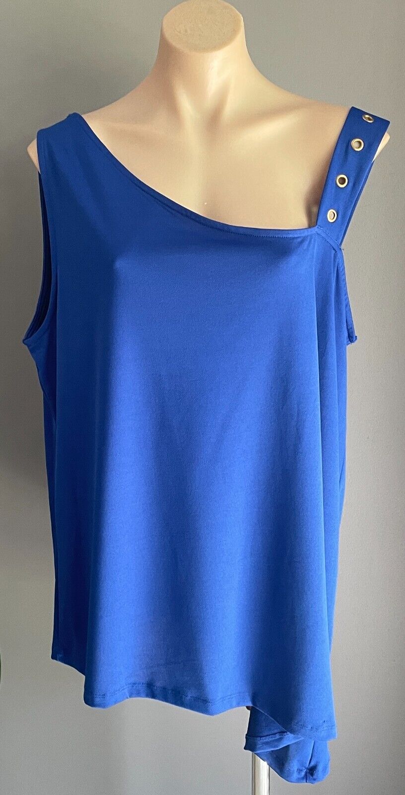 CROSSROADS Top Cobalt Blue Asymmetric Neck & Hem Sleeveless Rivet Trim Size 18