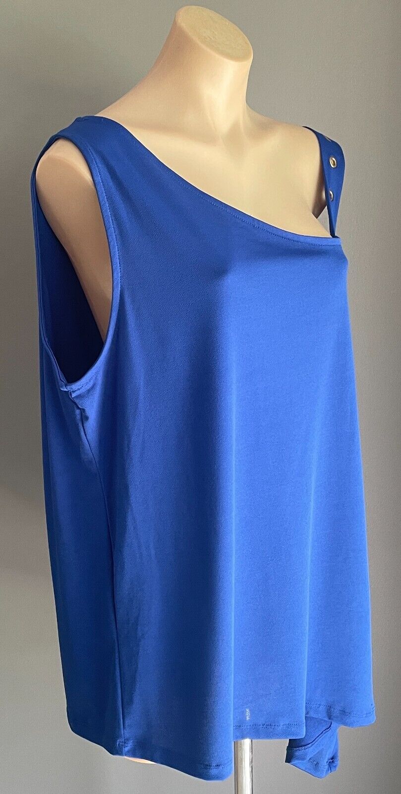 CROSSROADS Top Cobalt Blue Asymmetric Neck & Hem Sleeveless Rivet Trim Size 18