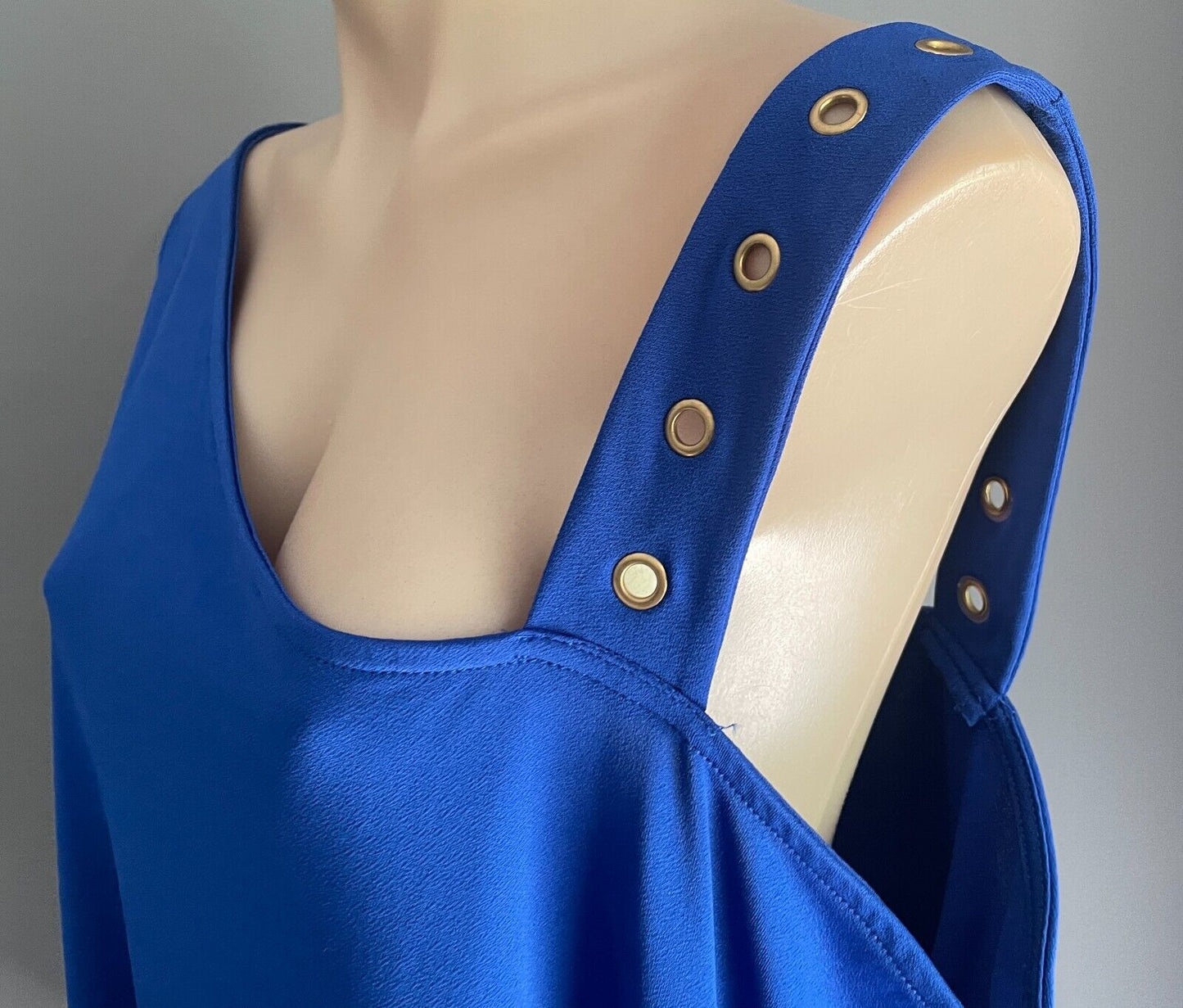 CROSSROADS Top Cobalt Blue Asymmetric Neck & Hem Sleeveless Rivet Trim Size 18