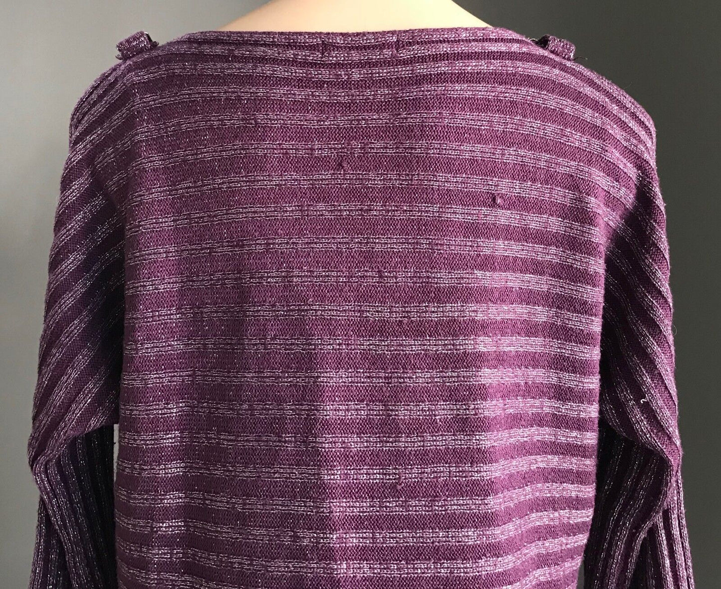 CROSSROADS Knit Top Cold Shoulder Buckle Purple Berry & Silver Lurex Stripe 14