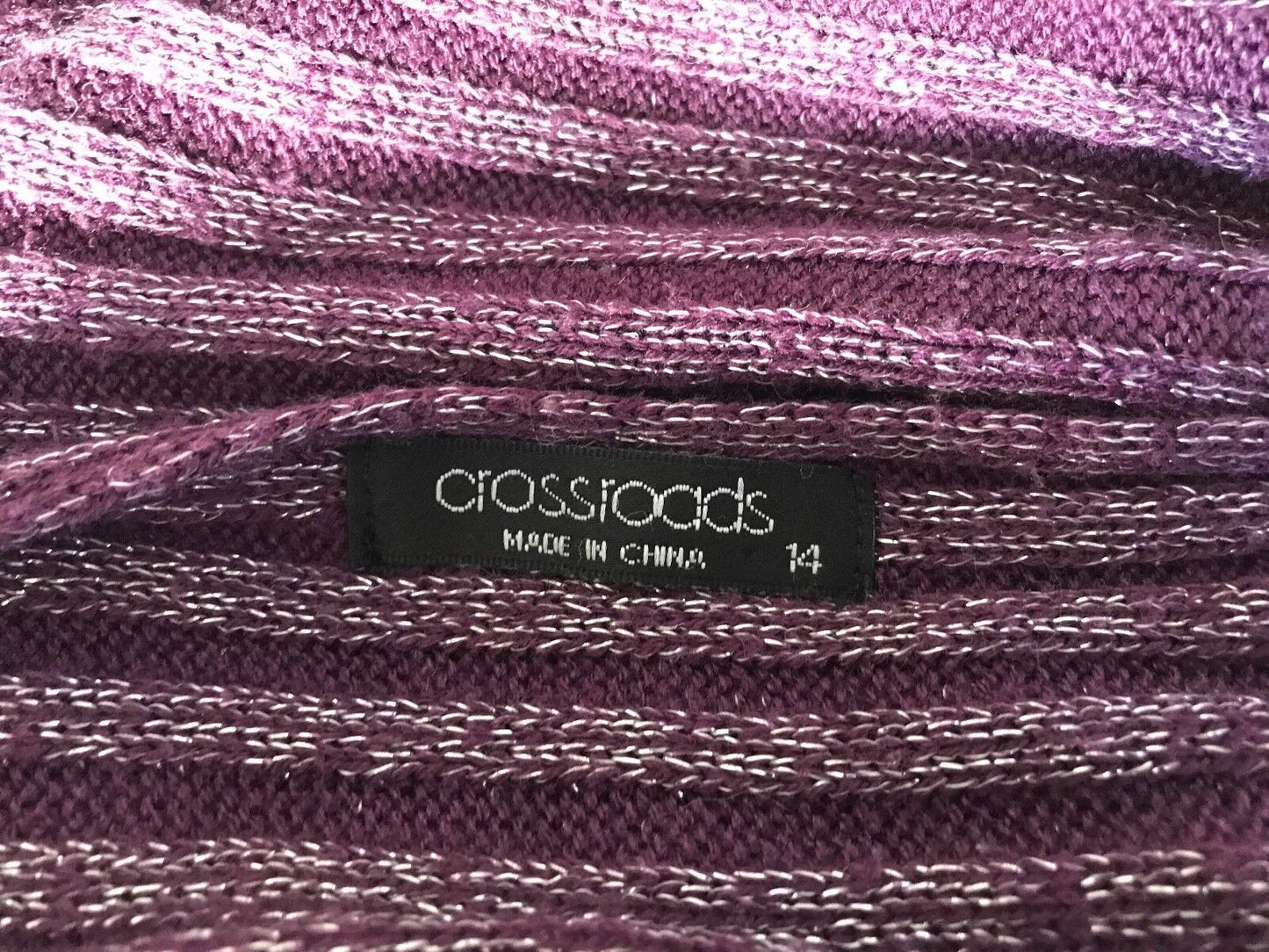 CROSSROADS Knit Top Cold Shoulder Buckle Purple Berry & Silver Lurex Stripe 14