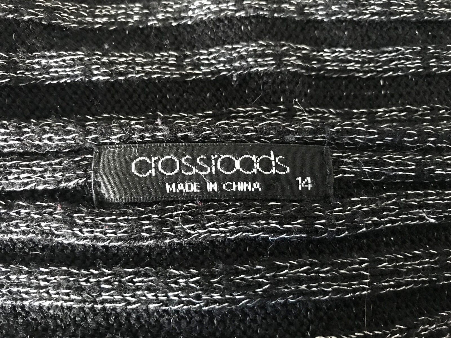 CROSSROADS Knit Top Cold Shoulder Silver Lurex Stripe Black Buckle Sweater 14