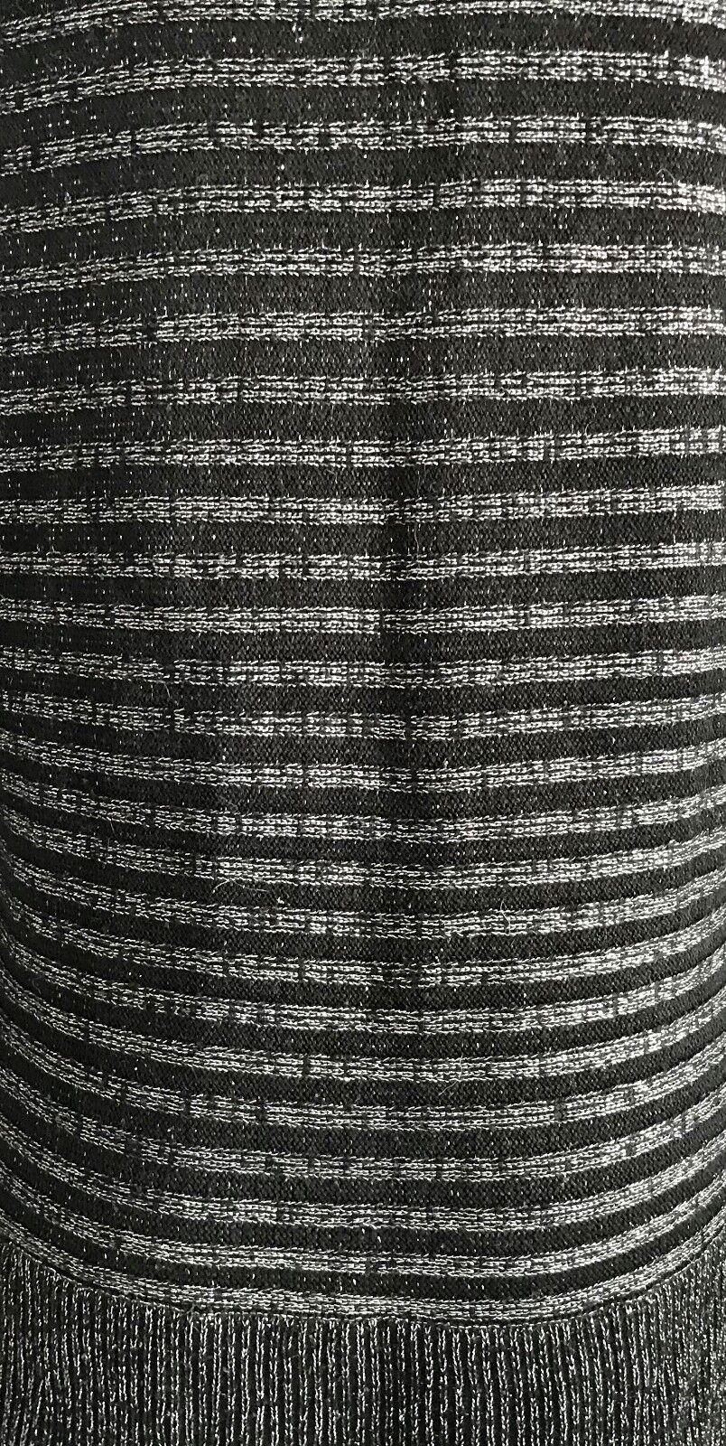CROSSROADS Knit Top Cold Shoulder Silver Lurex Stripe Black Buckle Sweater 14
