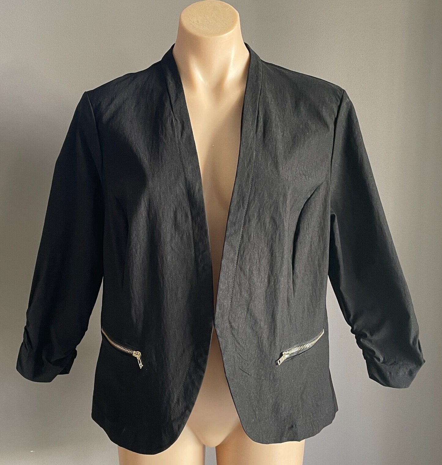 CROSSROADS Jacket Black Stretch Bengaline  Size 18 Zip Pockets Collarless