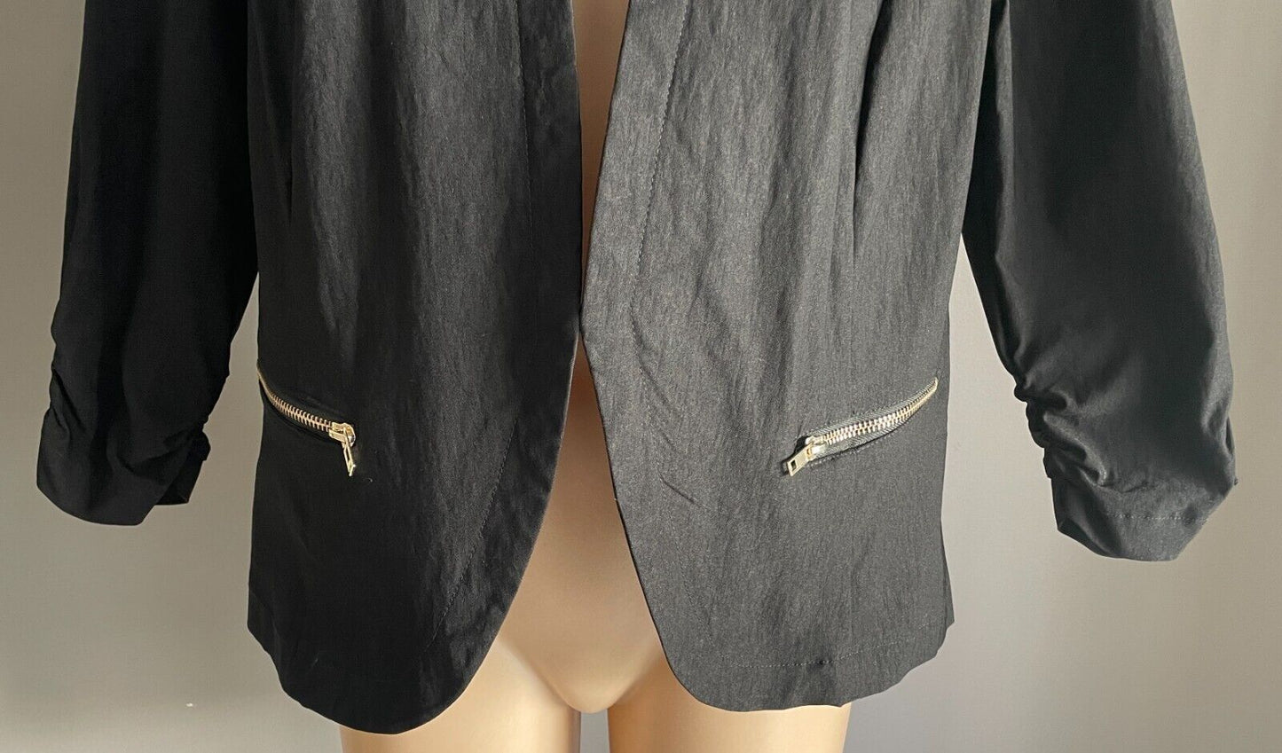 CROSSROADS Jacket Black Stretch Bengaline  Size 18 Zip Pockets Collarless