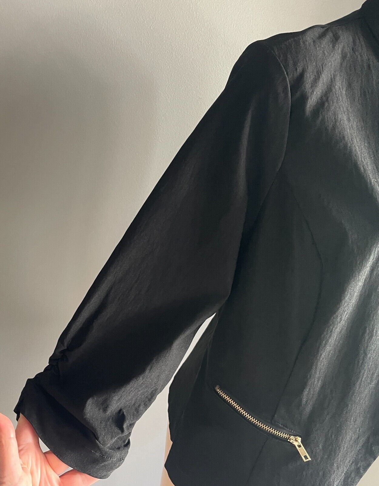 CROSSROADS Jacket Black Stretch Bengaline  Size 18 Zip Pockets Collarless