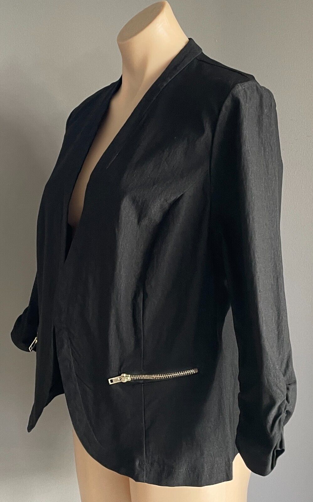 CROSSROADS Jacket Black Stretch Bengaline  Size 18 Zip Pockets Collarless