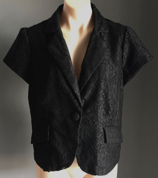 CROSSROADS Black Cap Sleeve Lined Lace Short Jacket Ladies Size 16 Gorgeous NEW