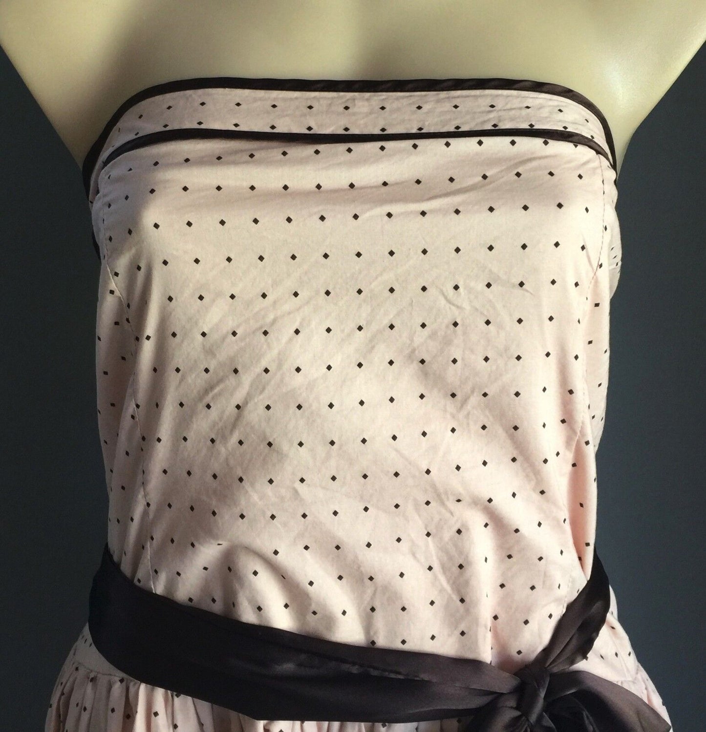 CROSSROADS Dress Polka Dot & Floral Blush Pink & Brown Ladies Size 16 Strapless