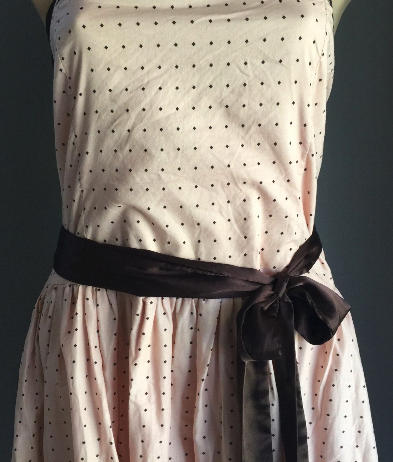 CROSSROADS Dress Polka Dot & Floral Blush Pink & Brown Ladies Size 16 Strapless