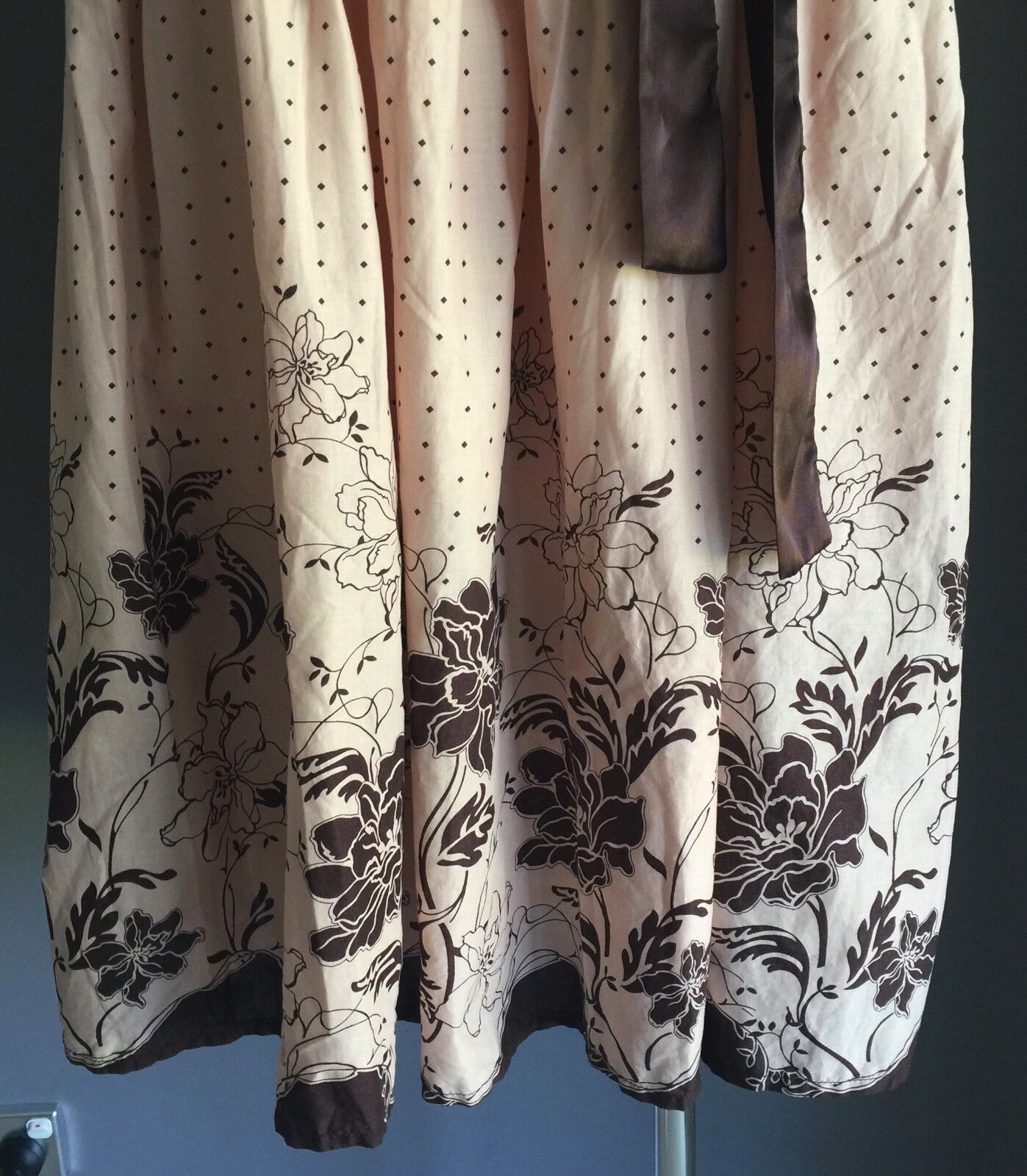 CROSSROADS Dress Polka Dot & Floral Blush Pink & Brown Ladies Size 16 Strapless