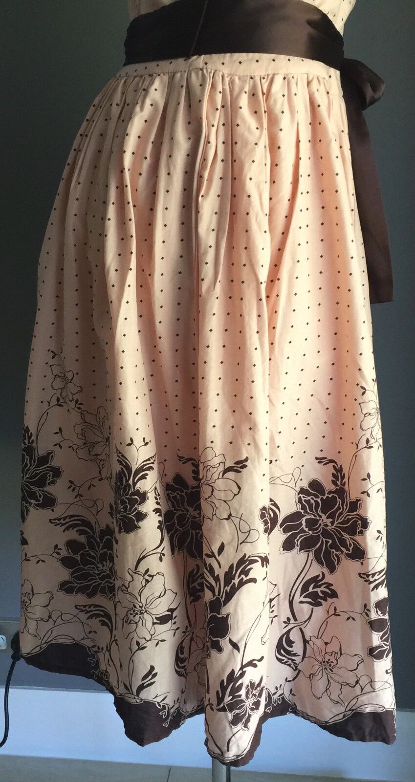 CROSSROADS Dress Polka Dot & Floral Blush Pink & Brown Ladies Size 16 Strapless
