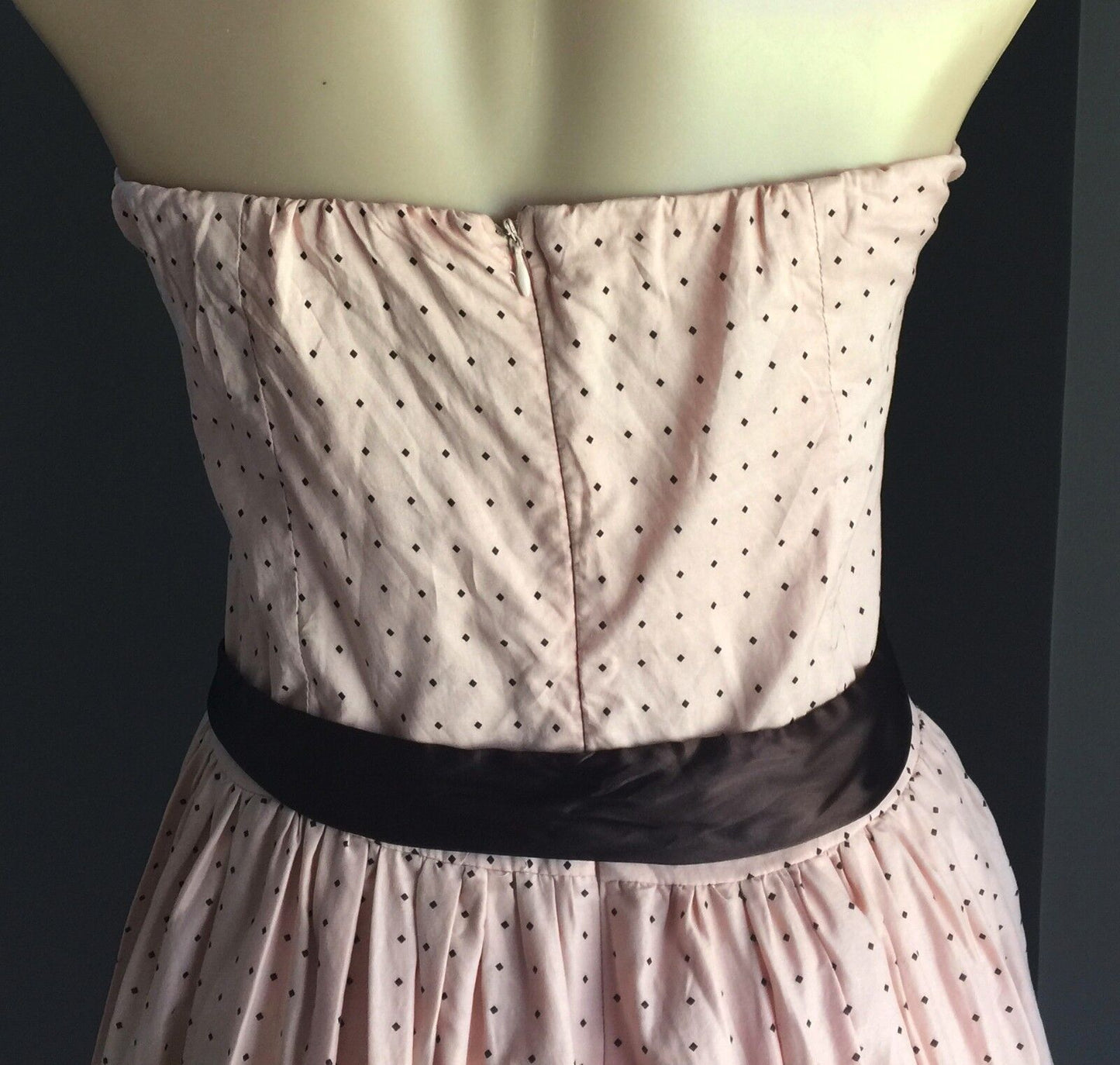 CROSSROADS Dress Polka Dot & Floral Blush Pink & Brown Ladies Size 16 Strapless