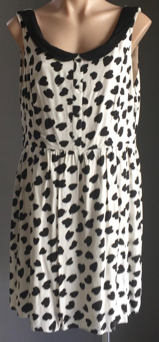CROSSROADS Dress Sheath White & Black Heart Print Sleeveless Frock Plus Size 18