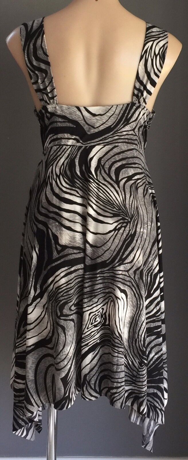 CROSSROADS Dress Taupe Beige Black Sleeveless Handkerchief Size M 10 12