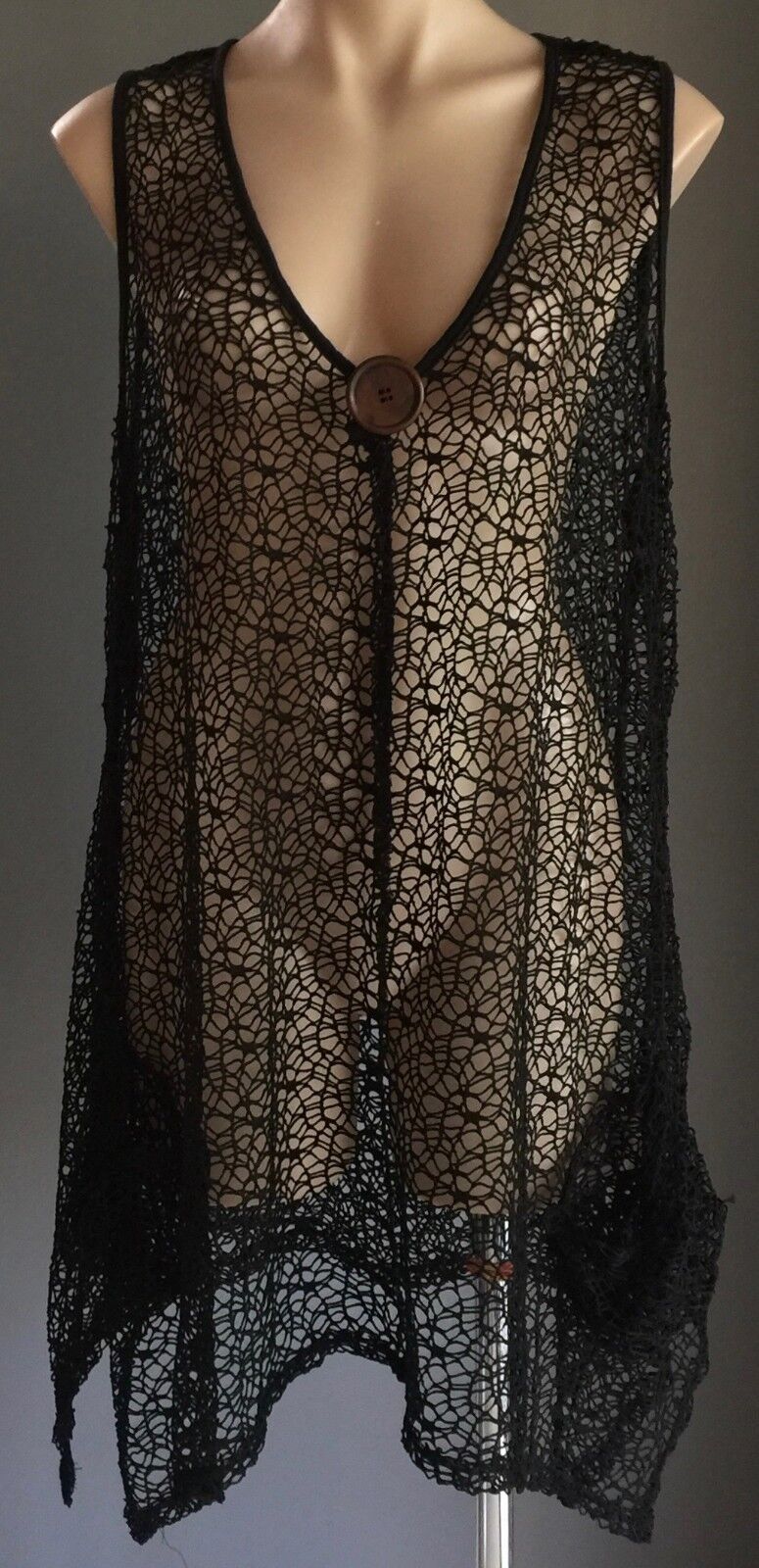CROSSROADS Top Cover All Black Net Sleeveless Tunic Top Swim Pool Beach Sz 14 16