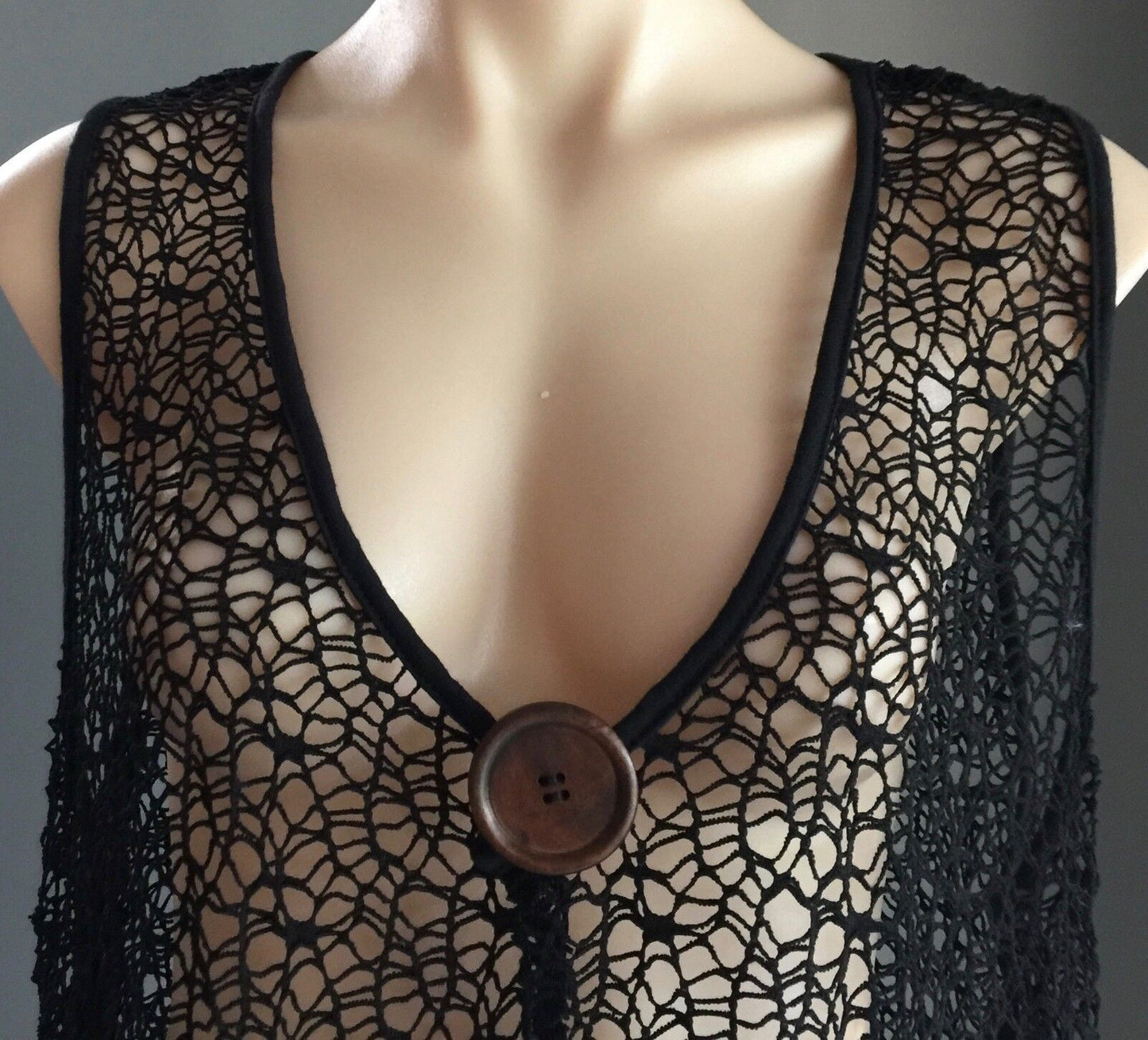 CROSSROADS Top Cover All Black Net Sleeveless Tunic Top Swim Pool Beach Sz 14 16