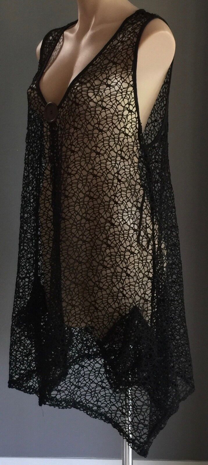 CROSSROADS Top Cover All Black Net Sleeveless Tunic Top Swim Pool Beach Sz 14 16