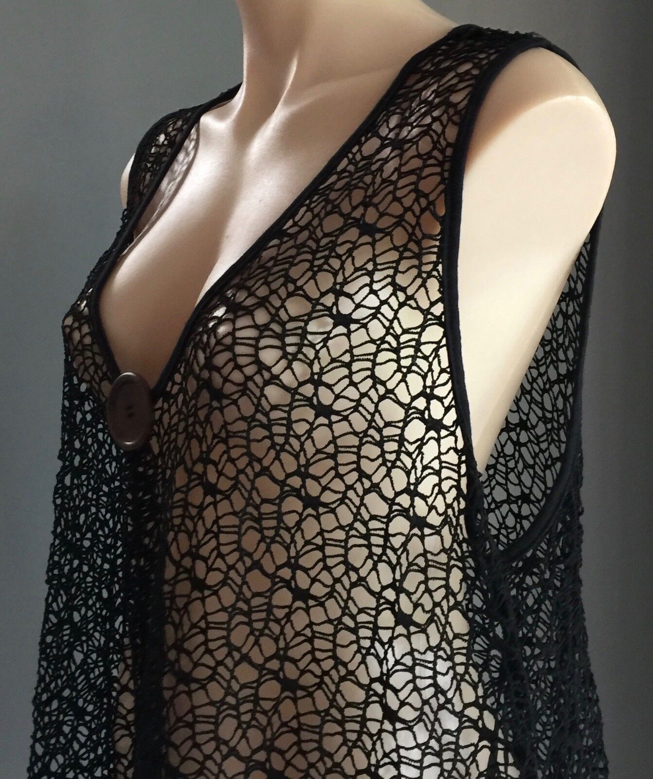 CROSSROADS Top Cover All Black Net Sleeveless Tunic Top Swim Pool Beach Sz 14 16