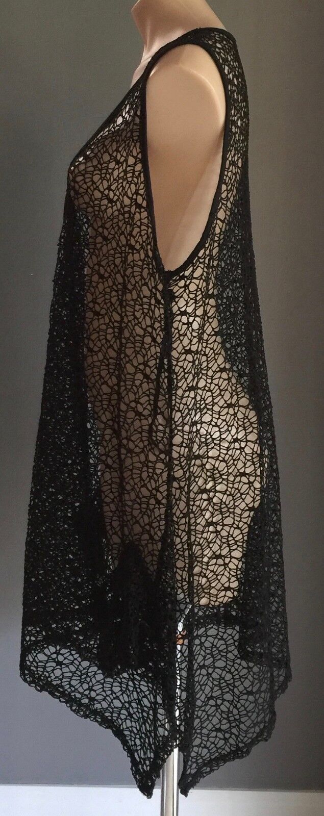 CROSSROADS Top Cover All Black Net Sleeveless Tunic Top Swim Pool Beach Sz 14 16